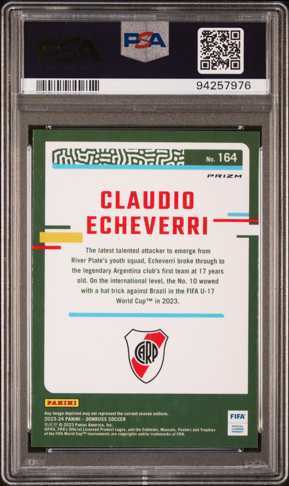 2023-24 Panini Donruss Fifa #164 Claudio Echeverri Optic-Holo - Psa 9 product image 2, provided for visual reference and
