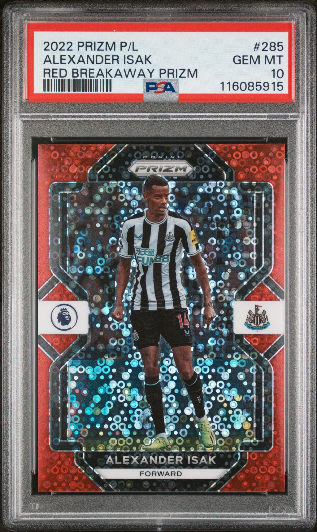 2022-23 Panini Prizm Premier League #285 Alexander Isak Red Breakaway Prizm/49 - Psa 10 product image 1, provided for visual