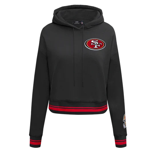 Pro Standard San Francisco 49ers Women Cropped Pullover Hoodie - Black product image 1, provided for visual reference and
