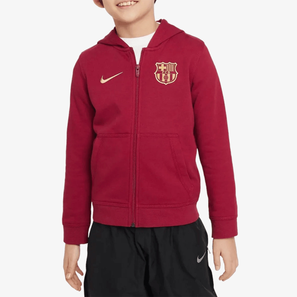 Nike FC Barcelona Big Kids' (Boys') Sportswear Club French Terry Jacket product image 1, provided for visual reference and