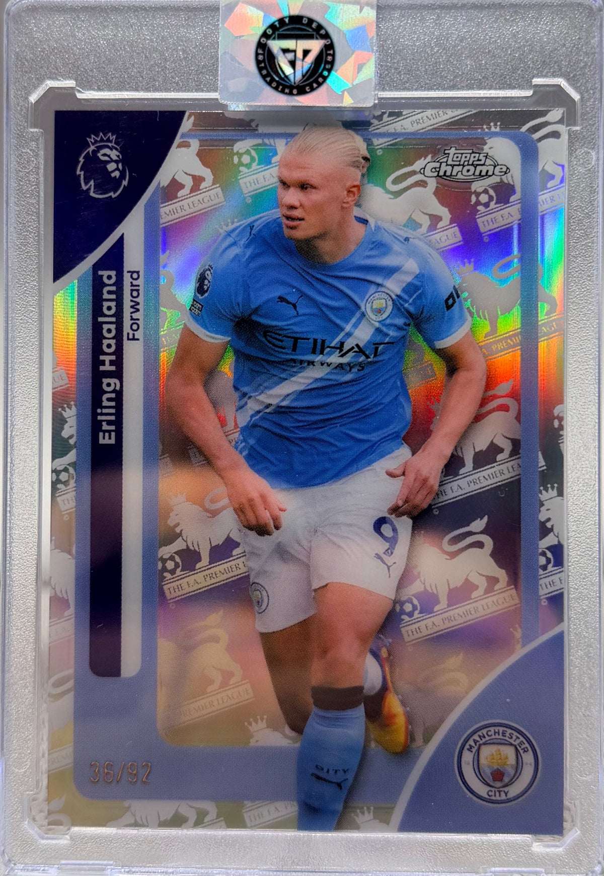 2025-26 Topps Chrome Epl Erling Haaland Ssp Logofractor #/92 product image 1, provided for visual reference and product