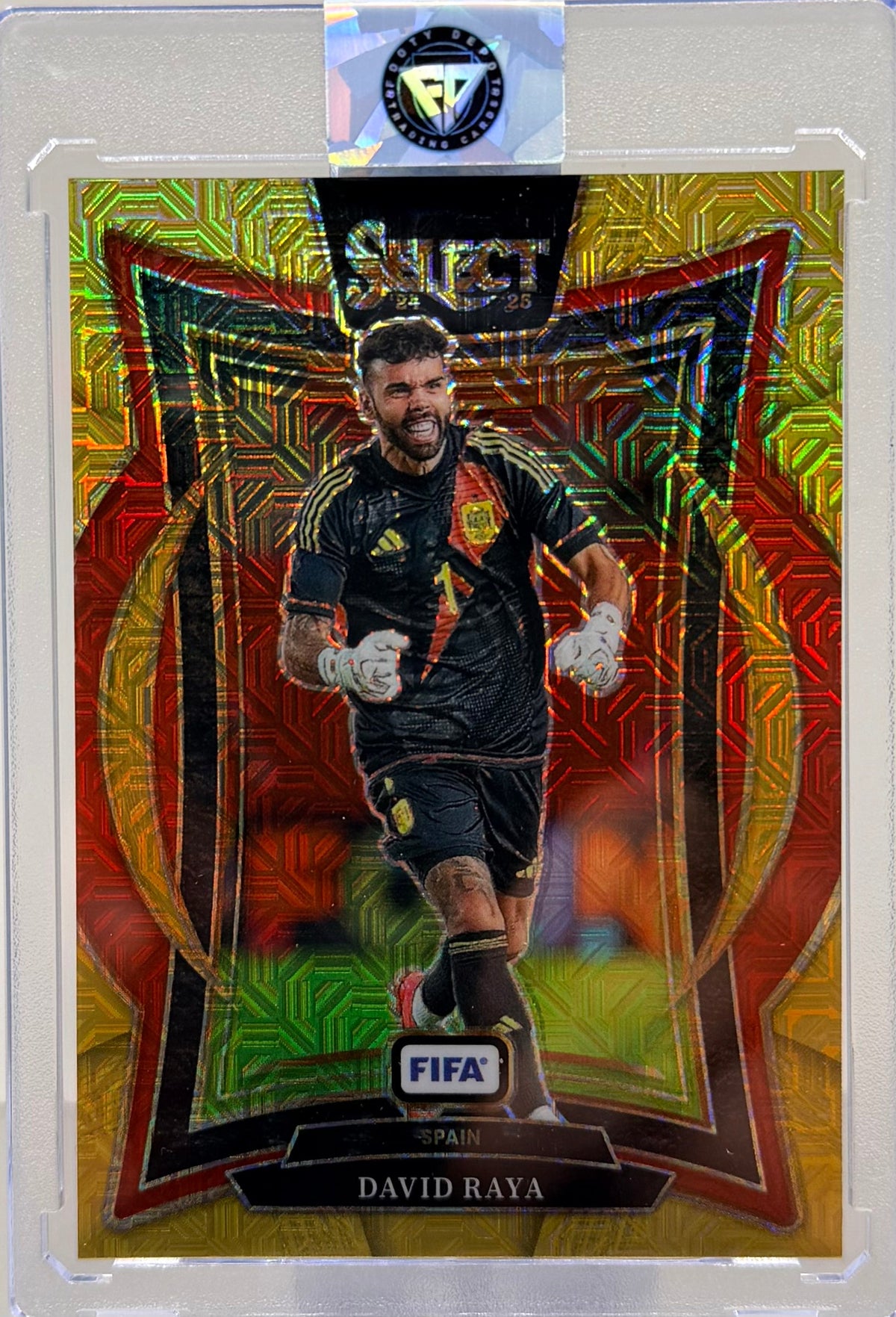 2024-2025 Panini Select Fifa David Raya Terrace Gold Ice Prizm #/10 product image 1, provided for visual reference and