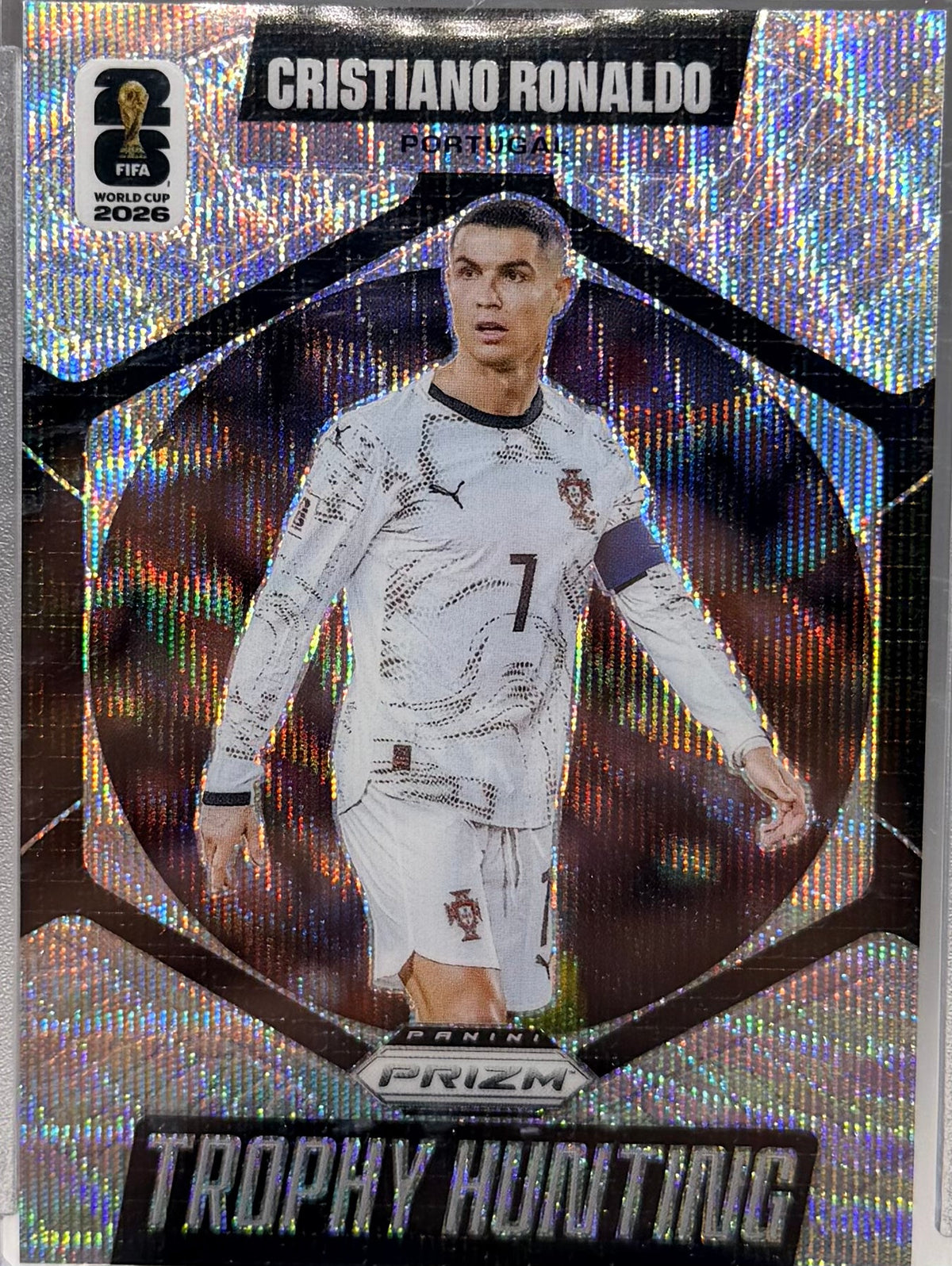 2026 Panini World Cup Prizm Silver Prizm Wave Trophy Hunting Ronaldo product image 1, provided for visual reference and