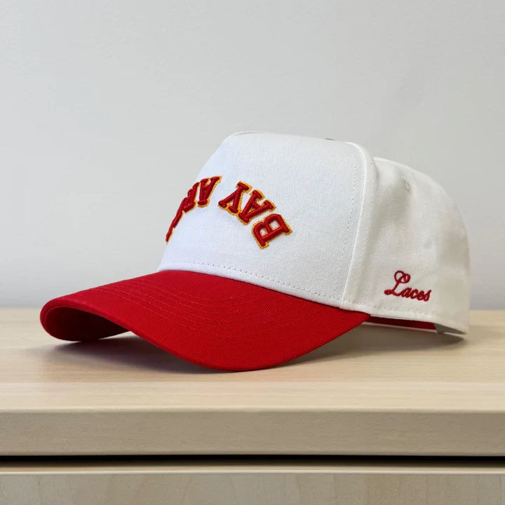 Laces Bay Area Downside Up Adjustable Hat- Red/Gold product image 3, provided for visual reference and product detail review