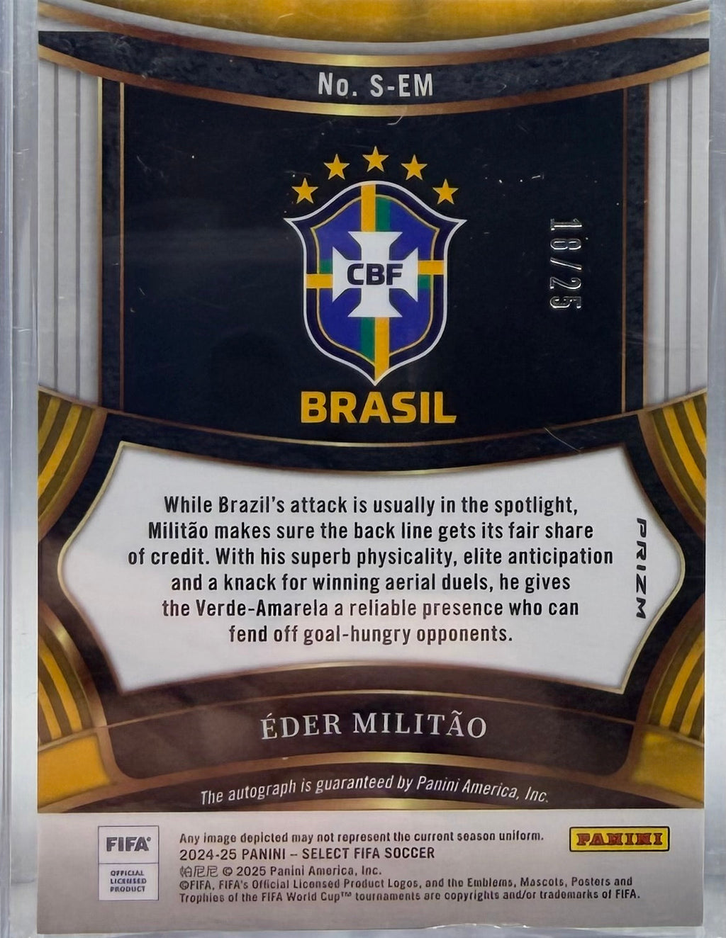 2024-25 Panini Select Fifa Signatures Eder Militao Tie-Dye Prizm #/25 product image 2, provided for visual reference and