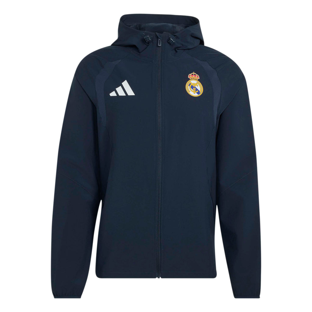 Adidas Real Madrid Tiro Travel Full Zip Windbreaker product image 1, provided for visual reference and product detail review