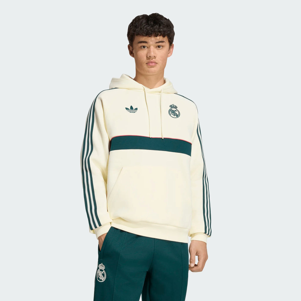 Adidas Men Real Madrid Originals Hoodie IVORY product image 2, provided for visual reference and product detail review