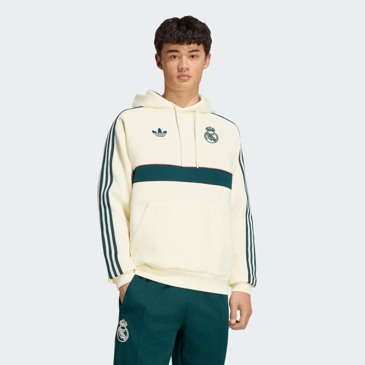 Adidas Men Real Madrid Originals Hoodie IVORY product image 2, provided for visual reference and product detail review