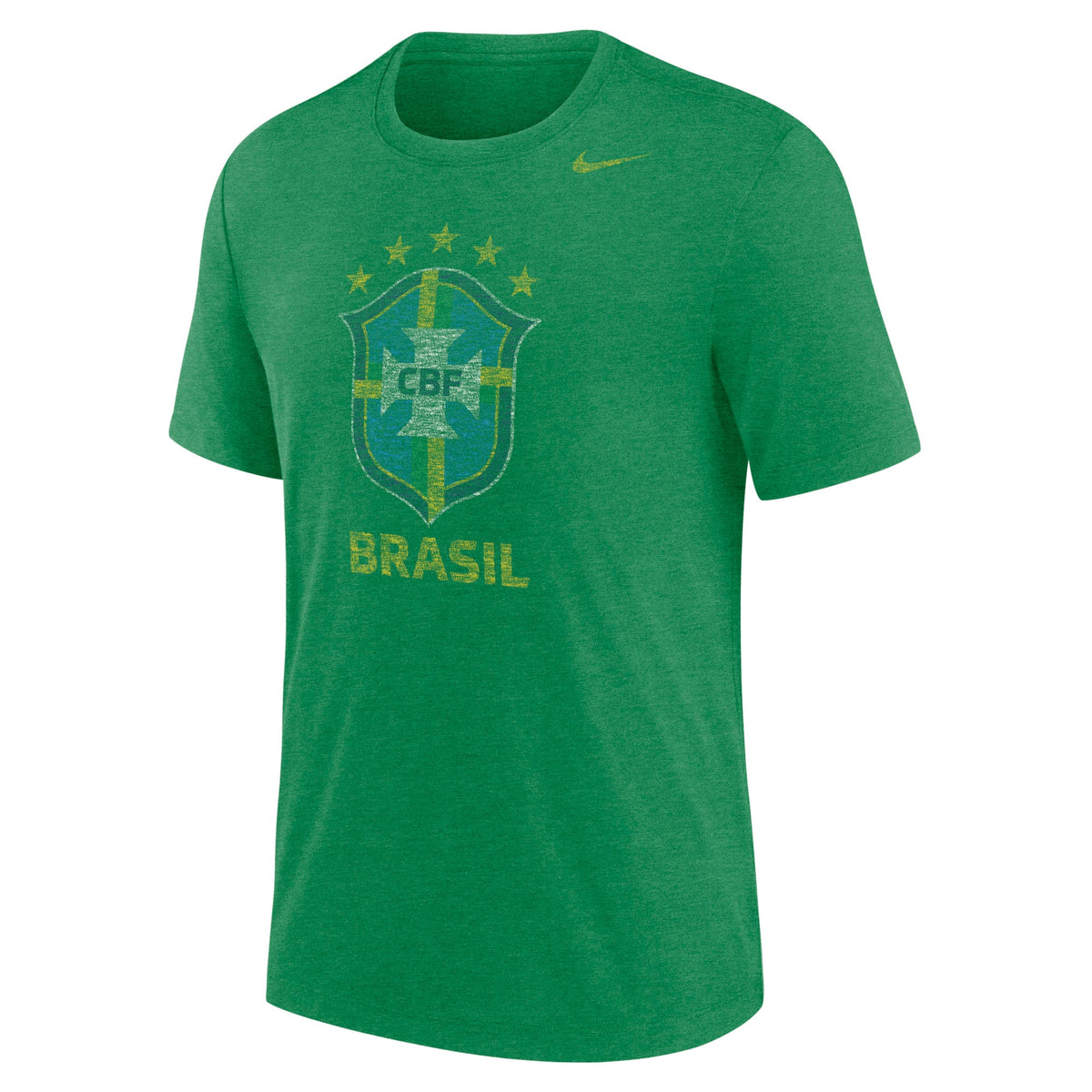Nike Brazil Men Distressed Primary Crest Logo Tri-Blend Soccer T-Shirt product image 1, provided for visual reference and