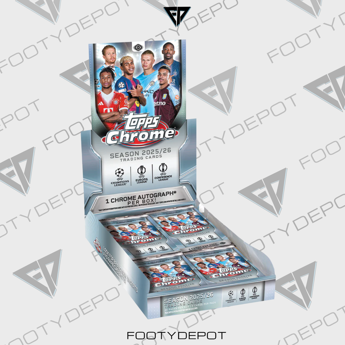2025-25 Topps Chrome® Uefa Club Competitions Hobby Box product image 1, provided for visual reference and product detail