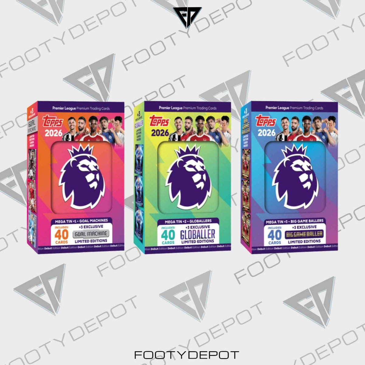 2025-26 Topps Premier League Debut Edition Cards – Mega Tin (40 Cards + 3 Exclusives) product image 1, provided for visual