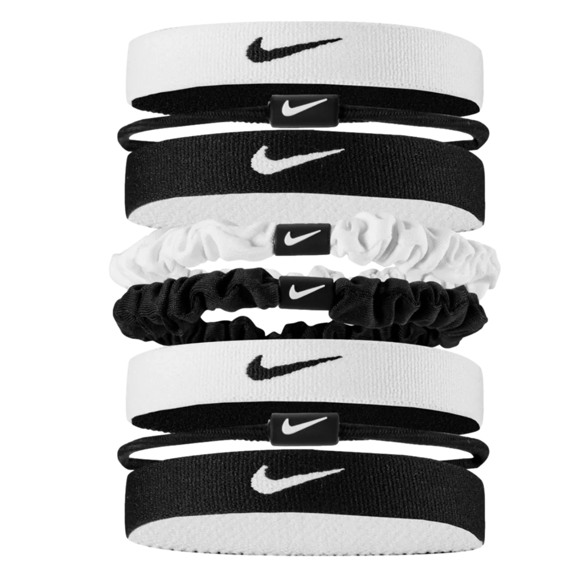 Nike Flex Hair Ties 6 Pack-Black/White product image 1, provided for visual reference and product detail review