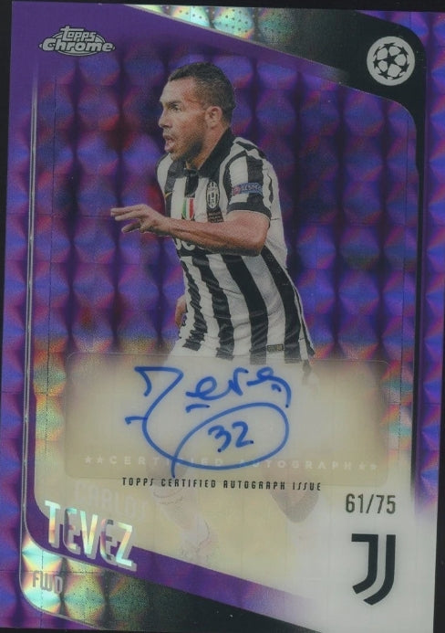 2025 Topps Chrome Ucc Uefa Carlos Tevez Auto Purple Geometric 61/75 product image 1, provided for visual reference and