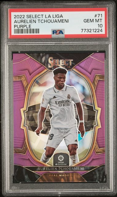 2022-23 Panini Select La Liga #71 Aurelien Tchouameni Purple/75 - Psa 10 product image 1, provided for visual reference and
