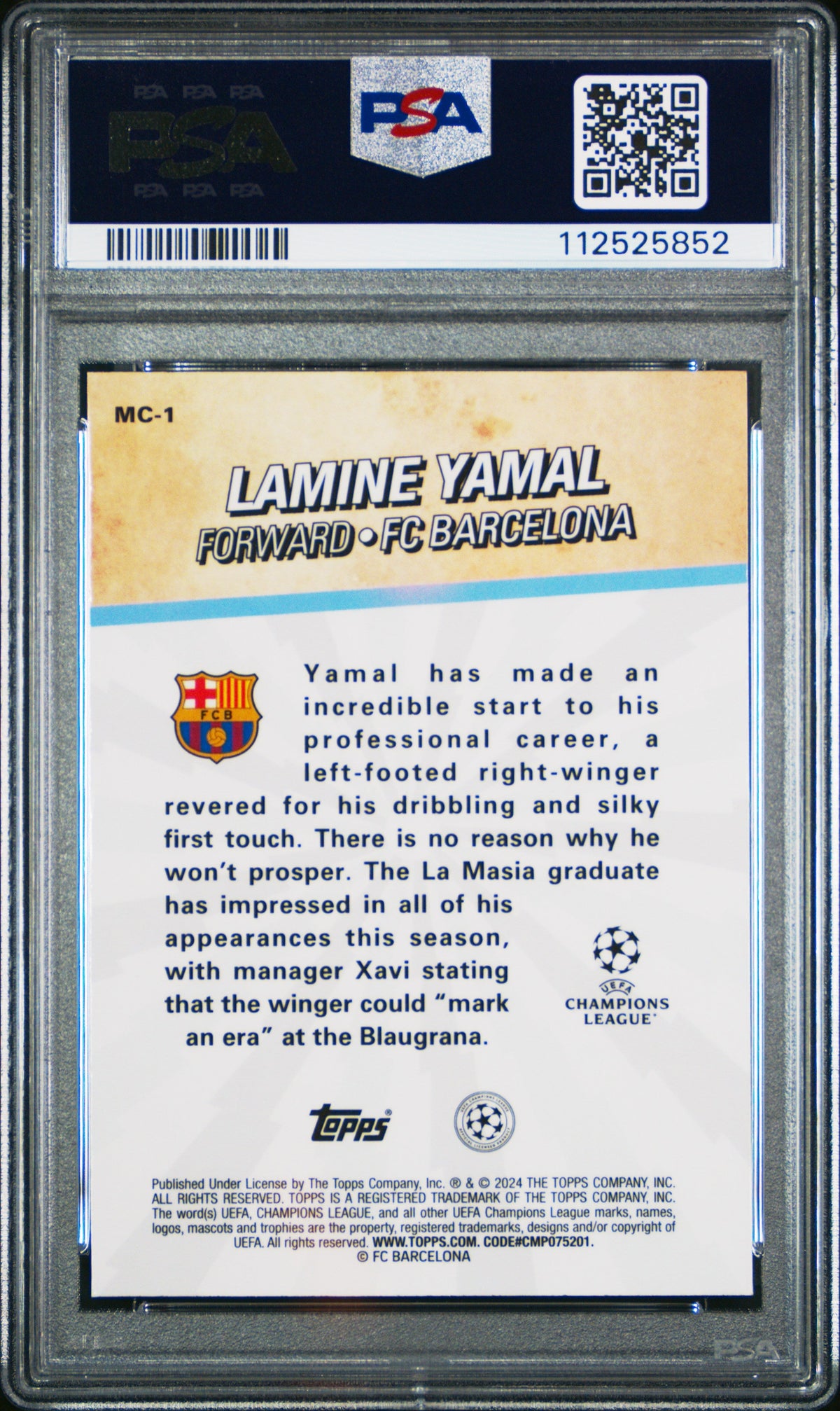 2023-24 Topps Merlin Uefa Club Competitions Merlin'S Chosen Ones #Mc1 Lamine Yamal product image 2, provided for visual