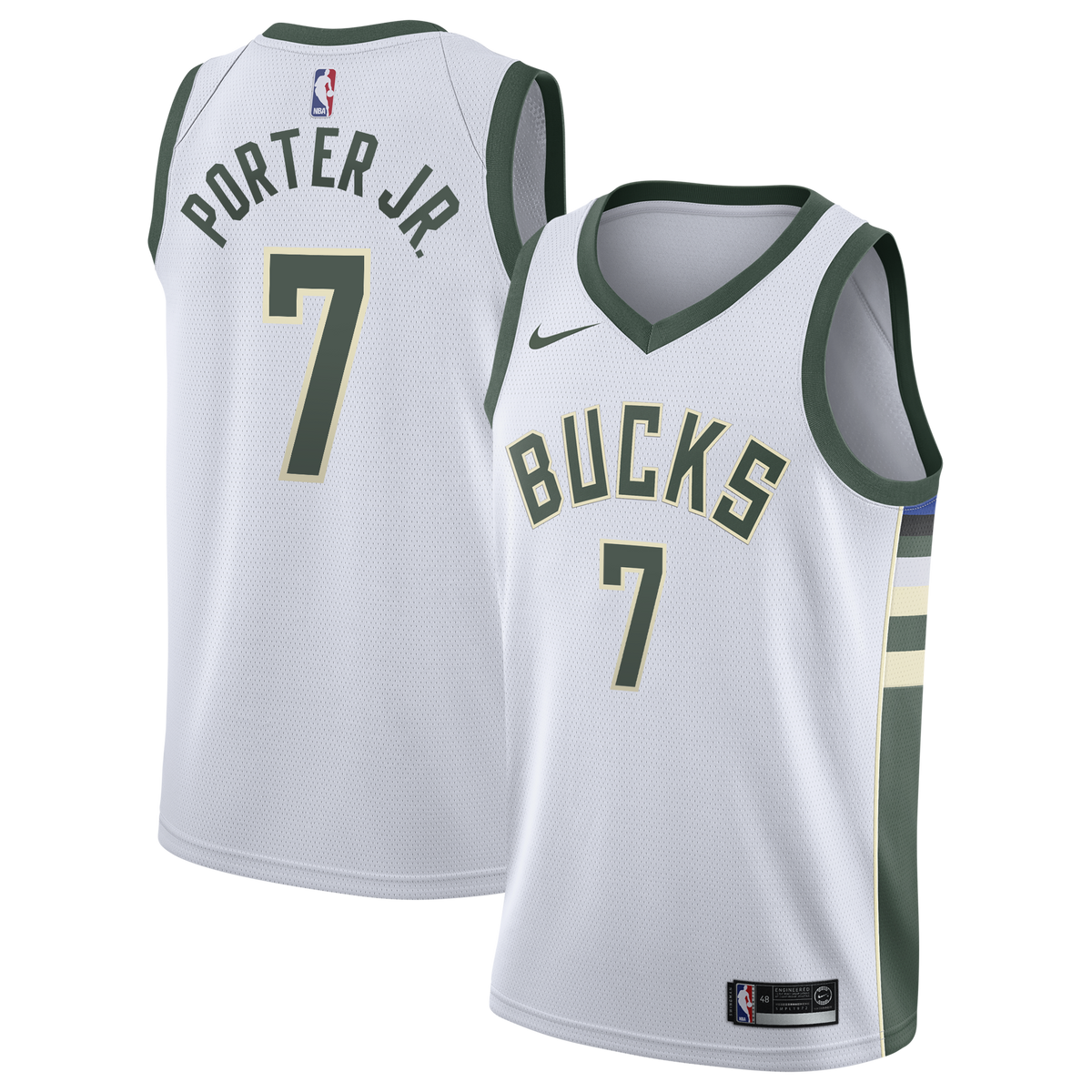 Kevin Porter Jr. Milwaukee Bucks Association Edition Swingman Jersey - White - Youth product image 1, provided for visual