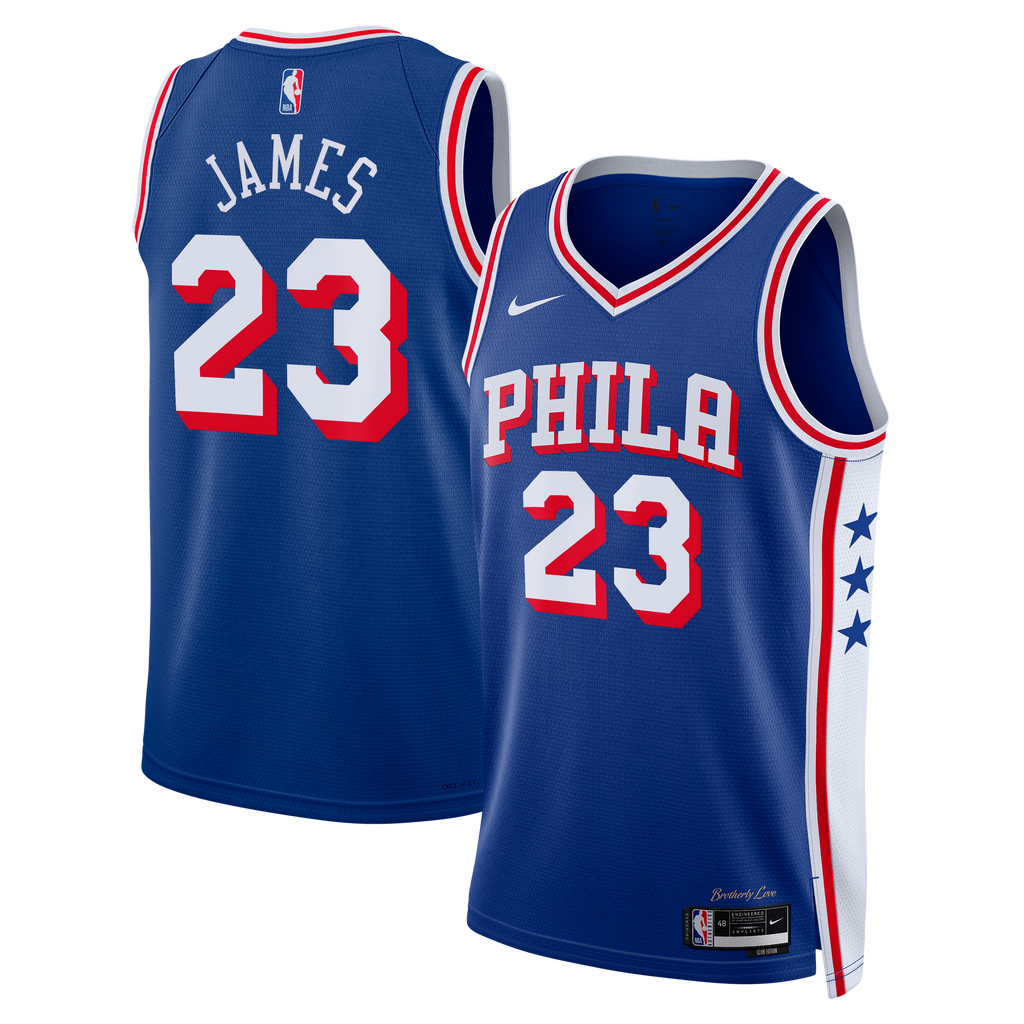 LeBron James Philadelphia 76ers Icon Edition Swingman Jersey - Royal - Youth product image 2, provided for visual reference