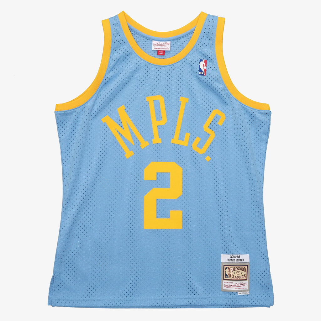 Derek Fisher Los Angeles Lakers 2001 Authentic Swingman Jersey - Columbia Blue product image 3, provided for visual
