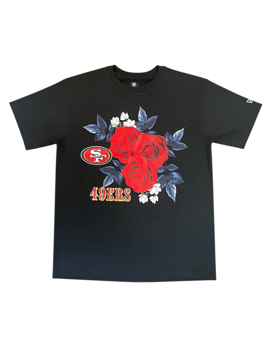 New Era Men San Francisco 49ers Graphic Roses Black T-Shirt product image 2, provided for visual reference and product