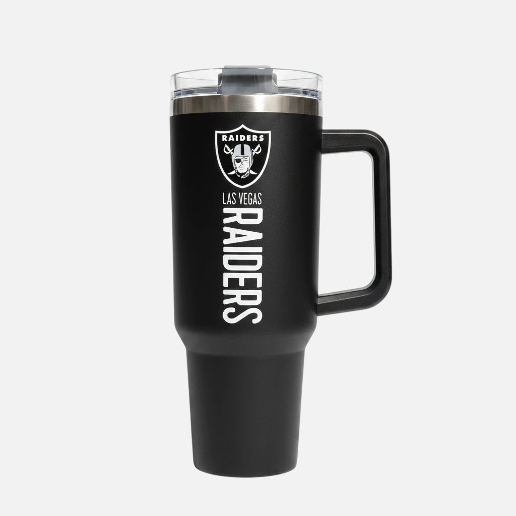 Las Vegas Raiders 40 oz Stainless Steel Team Color Flip Straw Tumbler product image 1, provided for visual reference and