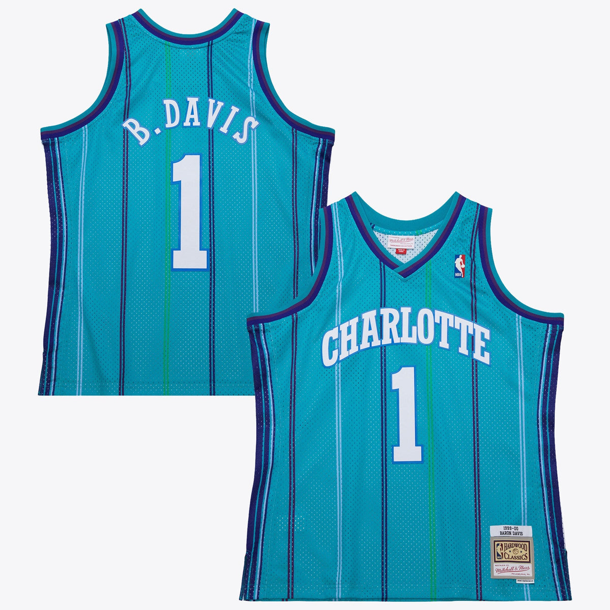 Baron Davis Charlotte Hornets 1999 Authentic Swingman Road Jersey - Teal product image 2, provided for visual reference and