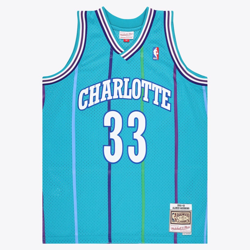 Alonzo Mourning Charlotte Hornets Swingman Jersey product image 2, provided for visual reference and product detail review