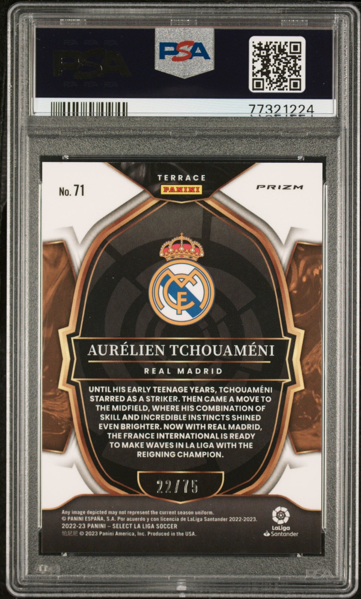 2022-23 Panini Select La Liga #71 Aurelien Tchouameni Purple/75 - Psa 10 product image 2, provided for visual reference and