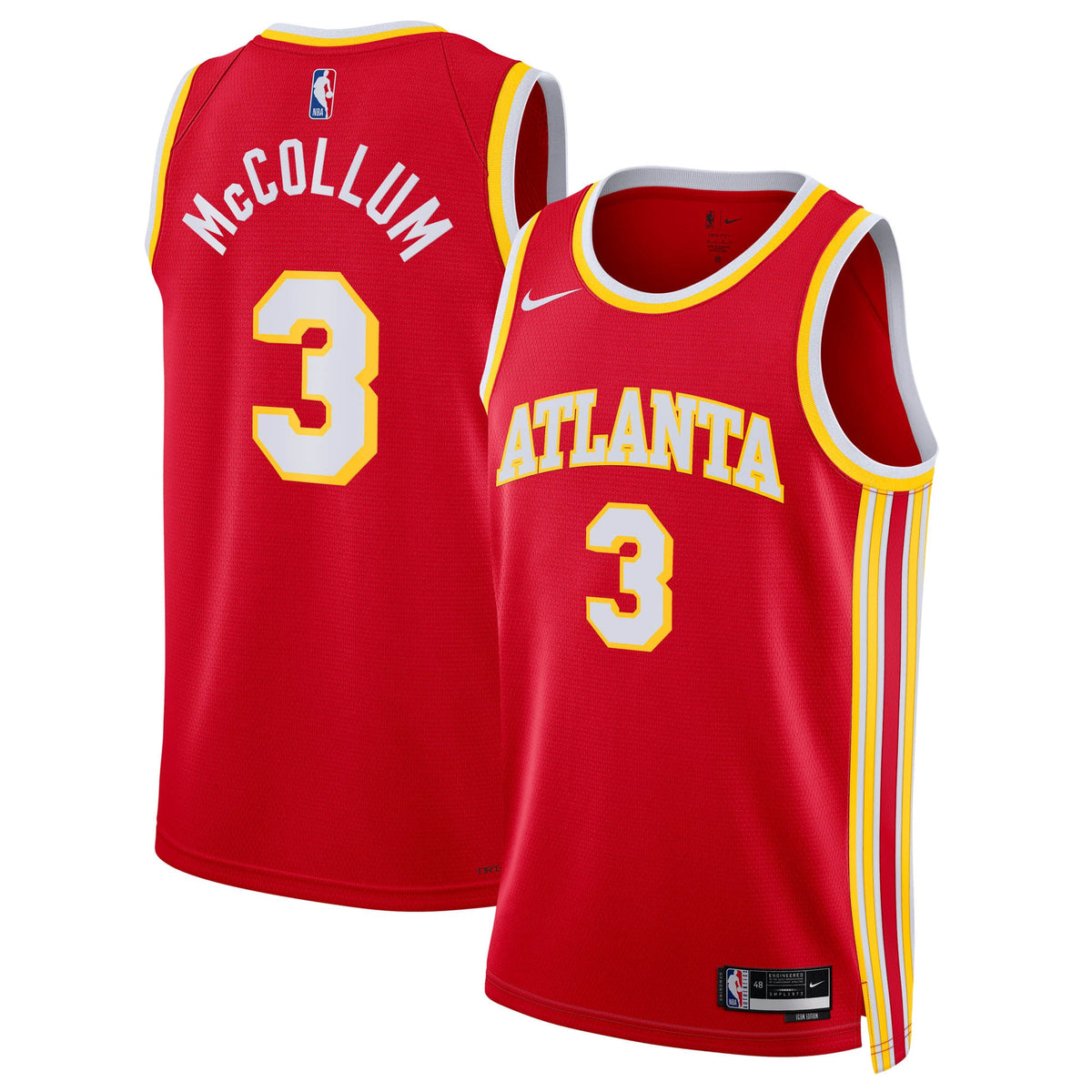 CJ McCollum Atlanta Hawks Icon Edition Swingman Jersey - Red - Unisex product image 1, provided for visual reference and