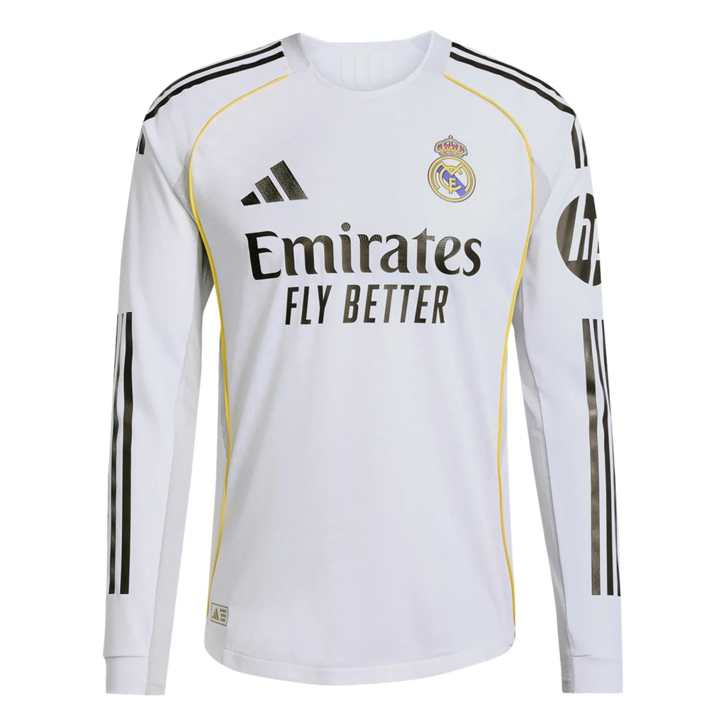 25/26 Real Madrid Long Sleeve Home Authentic Jersey product image 1, provided for visual reference and product detail review