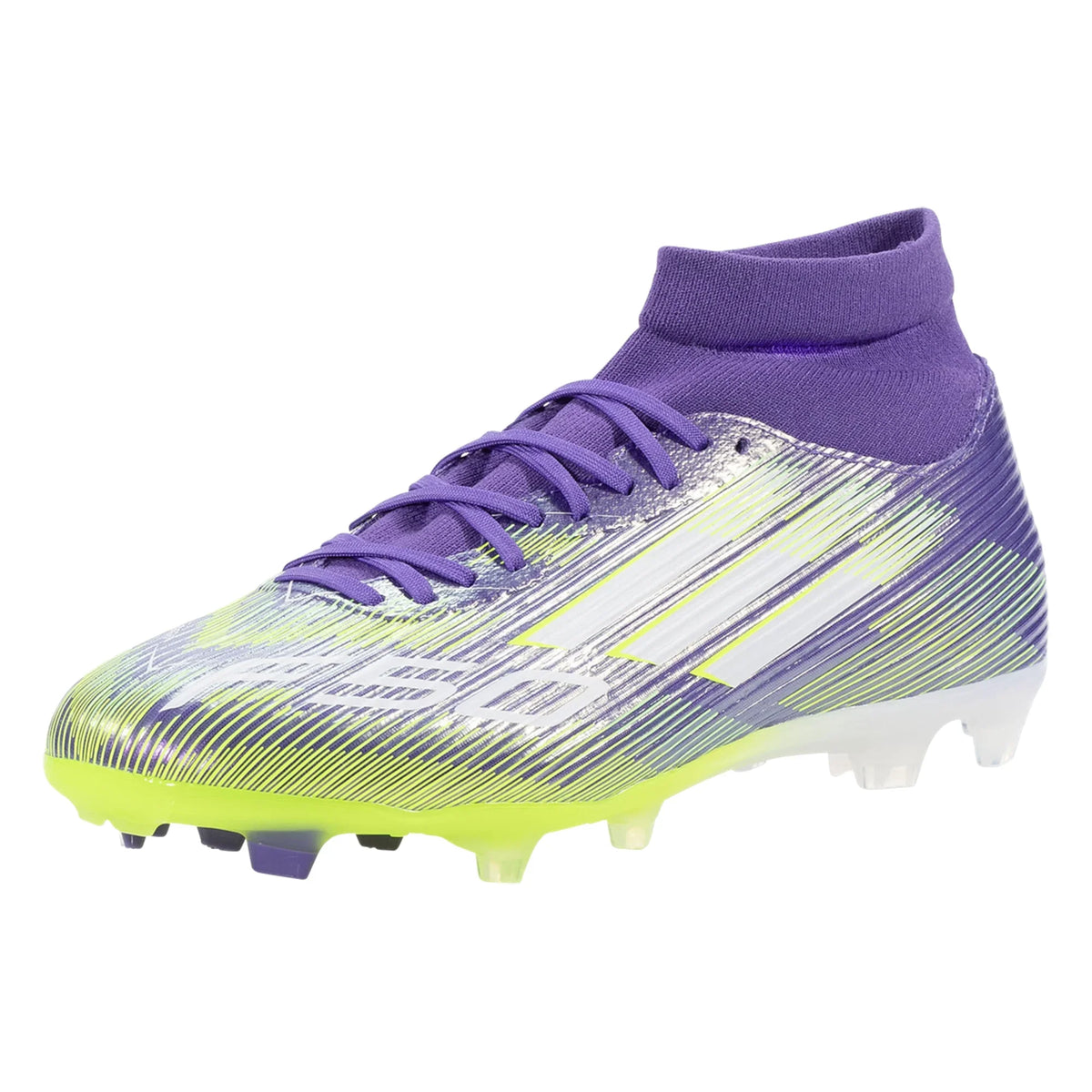 adidas F50 LEAGUE MID FG/MG FIRM GROUND CLEATS - Purple Rush/Lucid Lemon product image 1, provided for visual reference and