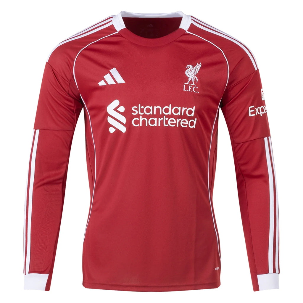 25/26 Liverpool Long Sleeve Home Jersey product image 1, provided for visual reference and product detail review