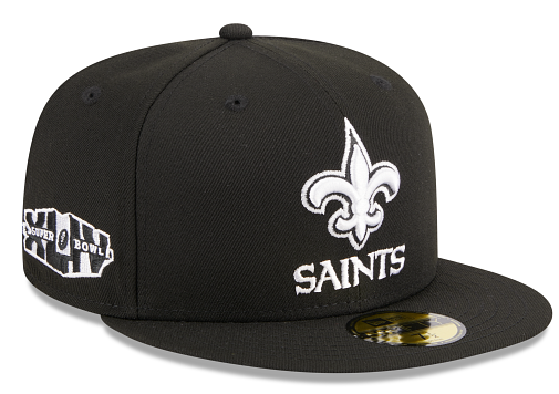 New Era New Orleans Saints XLIV Super Bowl Side Patch 59FIFTY Black & White Hat product image 1, provided for visual
