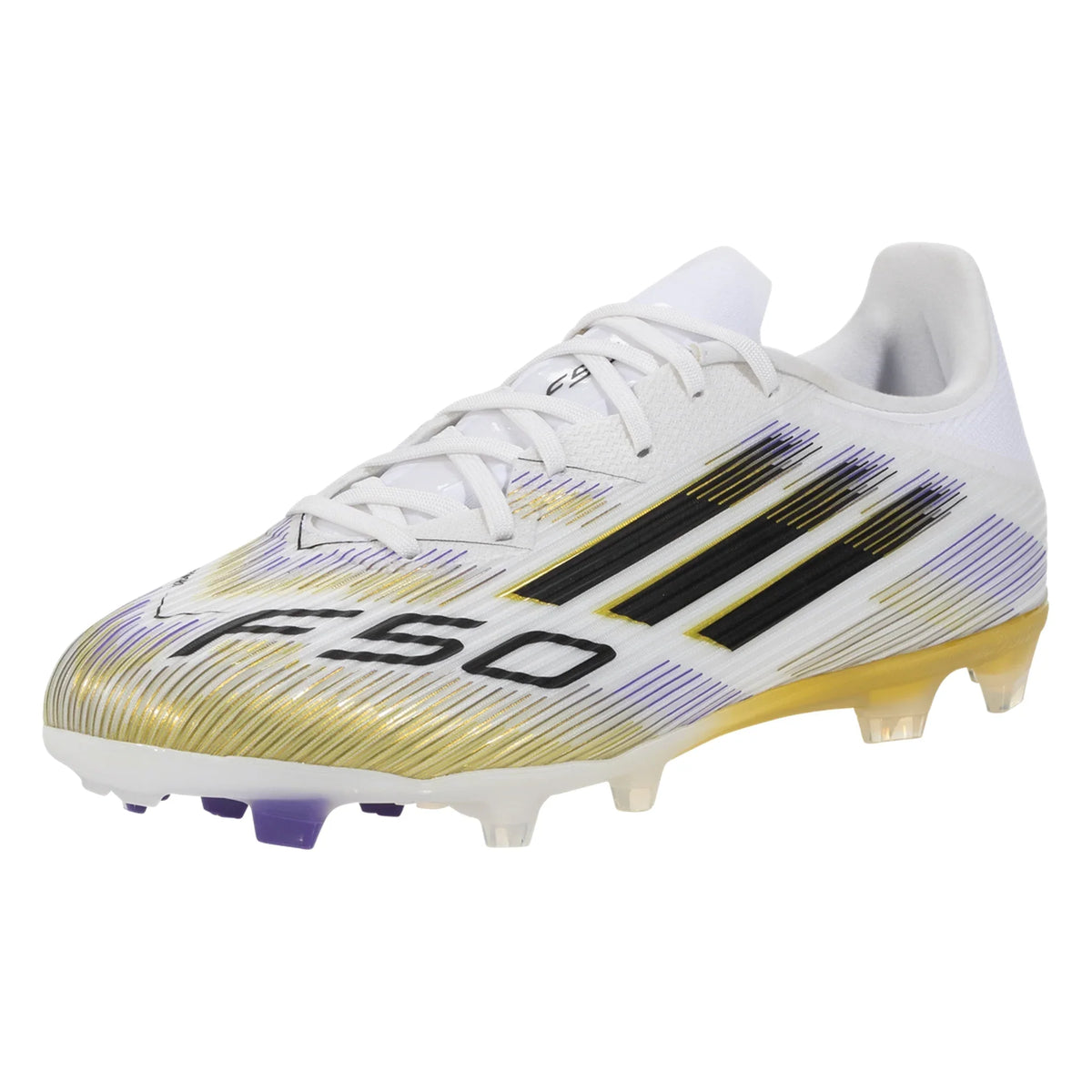 adidas F50 LEAGUE FG/MG - White/Core Black/Gold Metallic product image 1, provided for visual reference and product detail