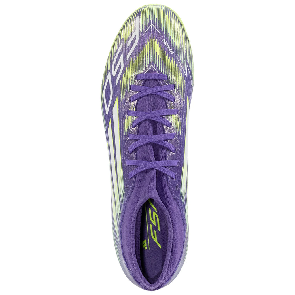 adidas F50 LEAGUE MID FG/MG FIRM GROUND CLEATS - Purple Rush/Lucid Lemon product image 2, provided for visual reference and