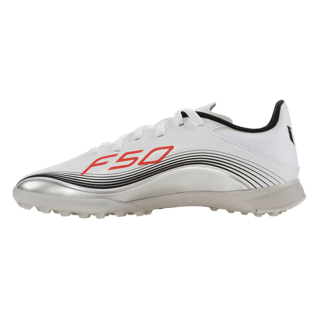adidas F50 MESSI LEAGUE TF JUNIOR TURF CLEAT - Lucid Red/Silver Metallic product image 2, provided for visual reference and