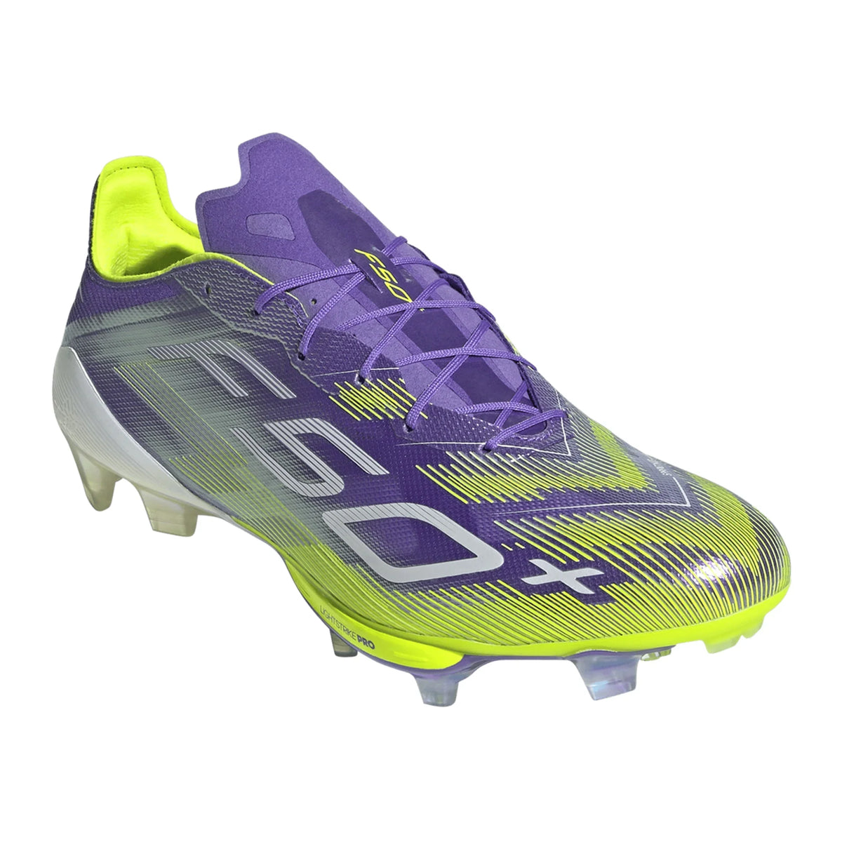 adidas F50+ FIRM GROUND - Purple Rush/White/Lucid Lemon product image 1, provided for visual reference and product detail