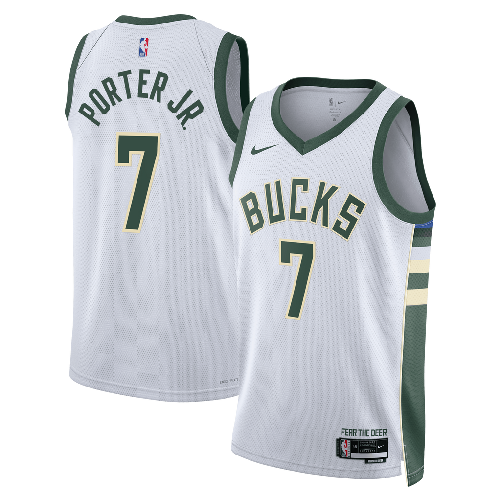 Kevin Porter Jr. Milwaukee Bucks Association Edition Swingman Jersey - White - Unisex product image 1, provided for visual