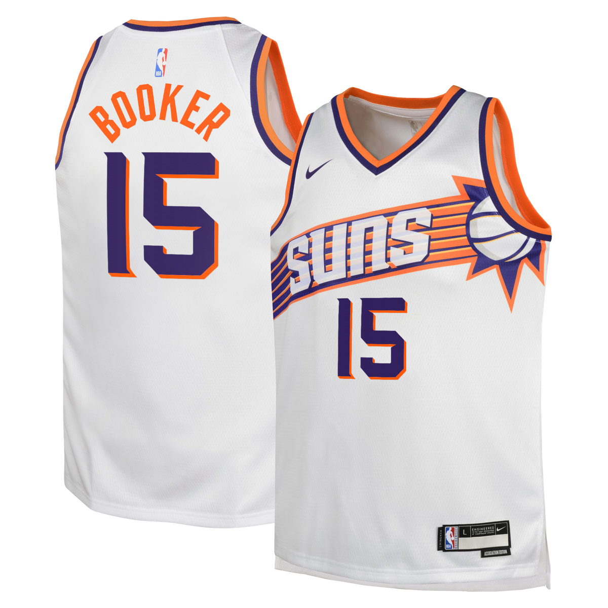 Devin Booker Phoenix Suns Association Edition Swingman Jersey - White - Youth product image 1, provided for visual reference