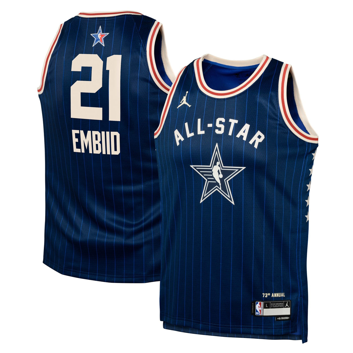 Joel Embiid Philadelphia 76ers 2024 All-Star Swingman Jersey - Navy - Youth product image 1, provided for visual reference