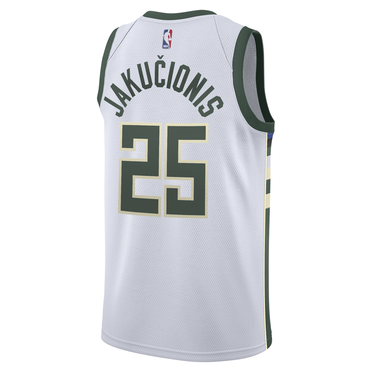 Kasparas Jakučionis Milwaukee Bucks Association Edition Swingman Jersey - White - Youth product image 4, provided for visual