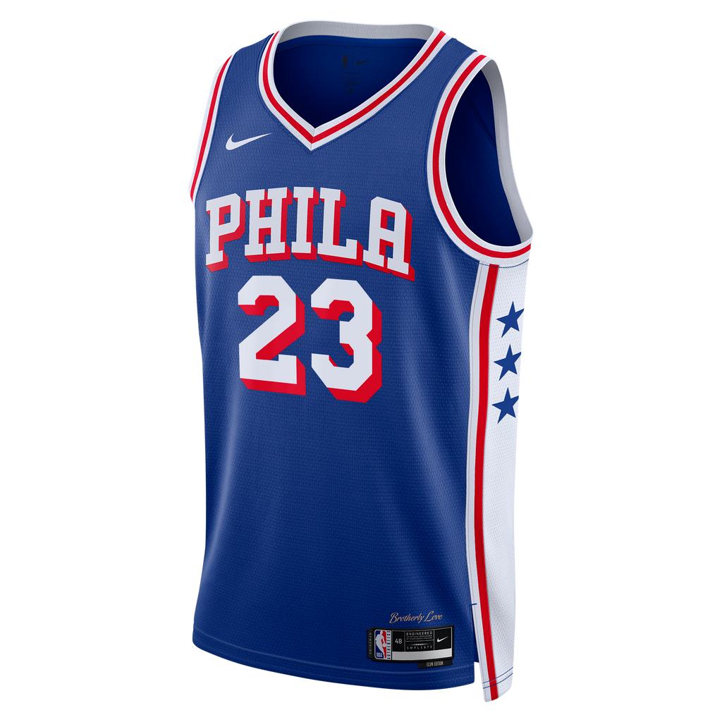 LeBron James Philadelphia 76ers Icon Edition Swingman Jersey - Royal - Youth product image 3, provided for visual reference