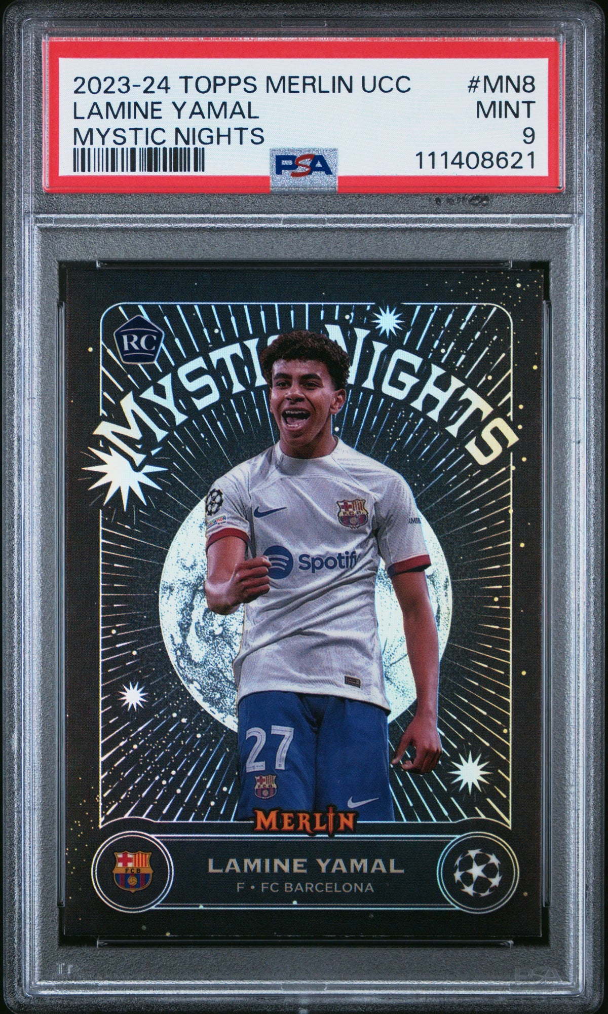 2023-24 Topps Merlin Uefa Club Competitions Mystic Nights #Mn8 Lamine Yamal- Psa 9 product image 2, provided for visual