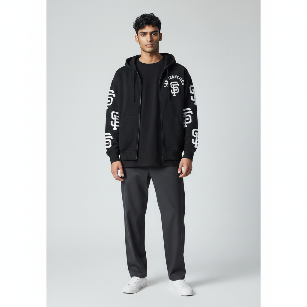 Pro Standard 'San Francisco Giants Wingspan' Drop Shoulder Jacket- Black product image 3, provided for visual reference and
