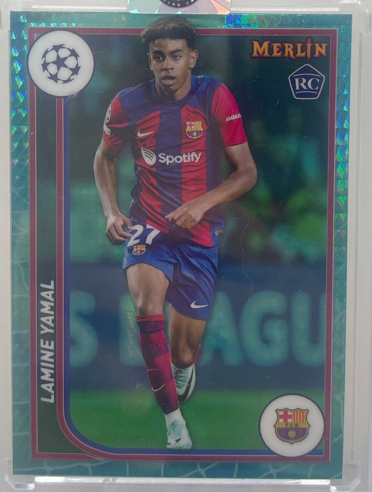 23/24 Topps Merlin Lamine Yamal Aqua Rookie Card product image 1, provided for visual reference and product detail review