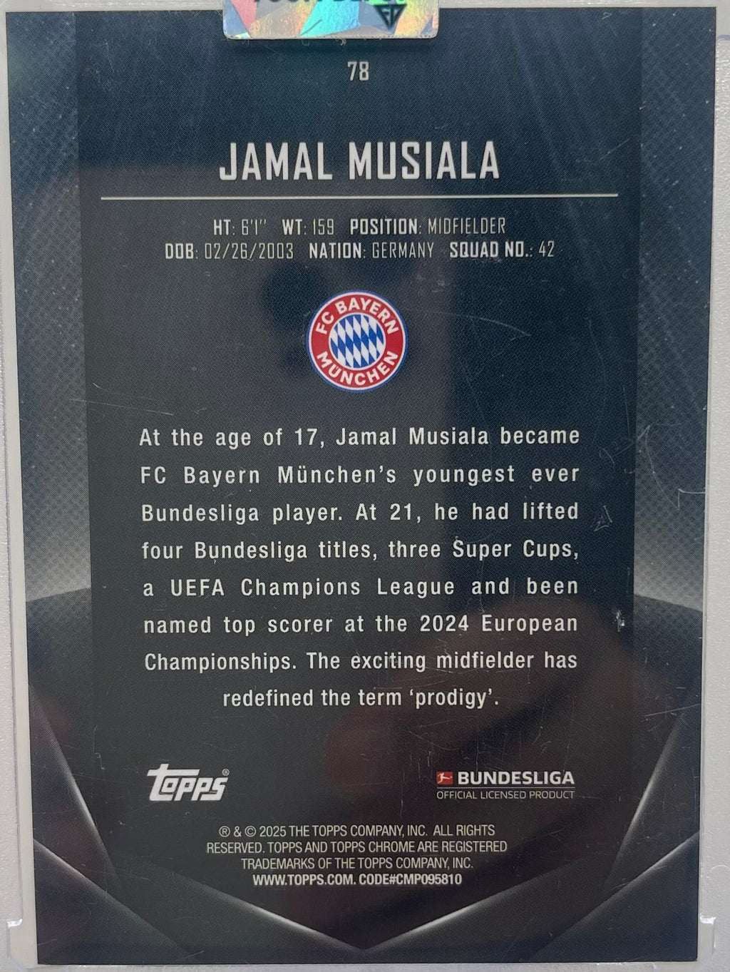 24/25 Topps Bundesliga Midnight Jamal Musiala #1/12 product image 2, provided for visual reference and product detail review