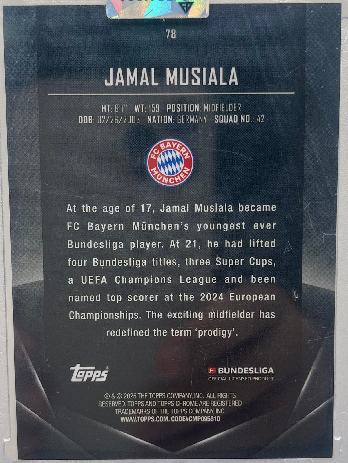 24/25 Topps Bundesliga Midnight Jamal Musiala #1/12 product image 2, provided for visual reference and product detail review