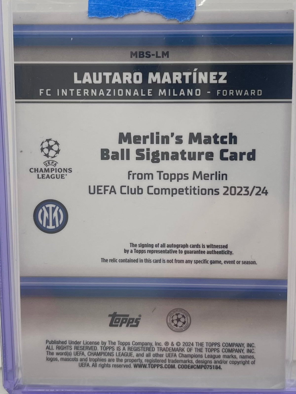 Lautaro Martinez 23/24 Topps Merlin Match Ball Case Hit Auto #22/25 product image 2, provided for visual reference and