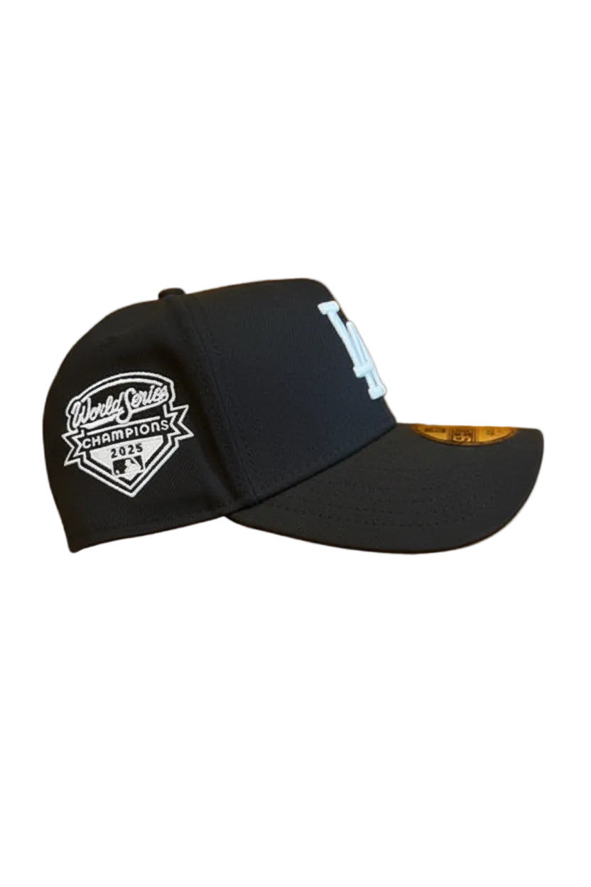 New Era Los Angeles Dodgers a frame Black/White 2025 champs patch product image 2, provided for visual reference and product