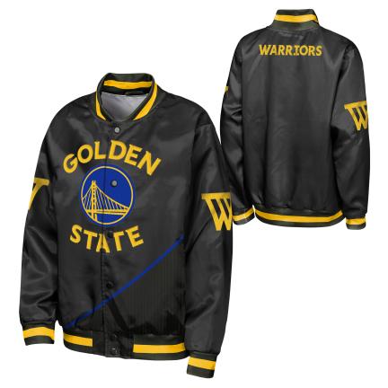 Youth Golden State Warriors NBA Statement Satin Jacket- Black product image 3, provided for visual reference and product