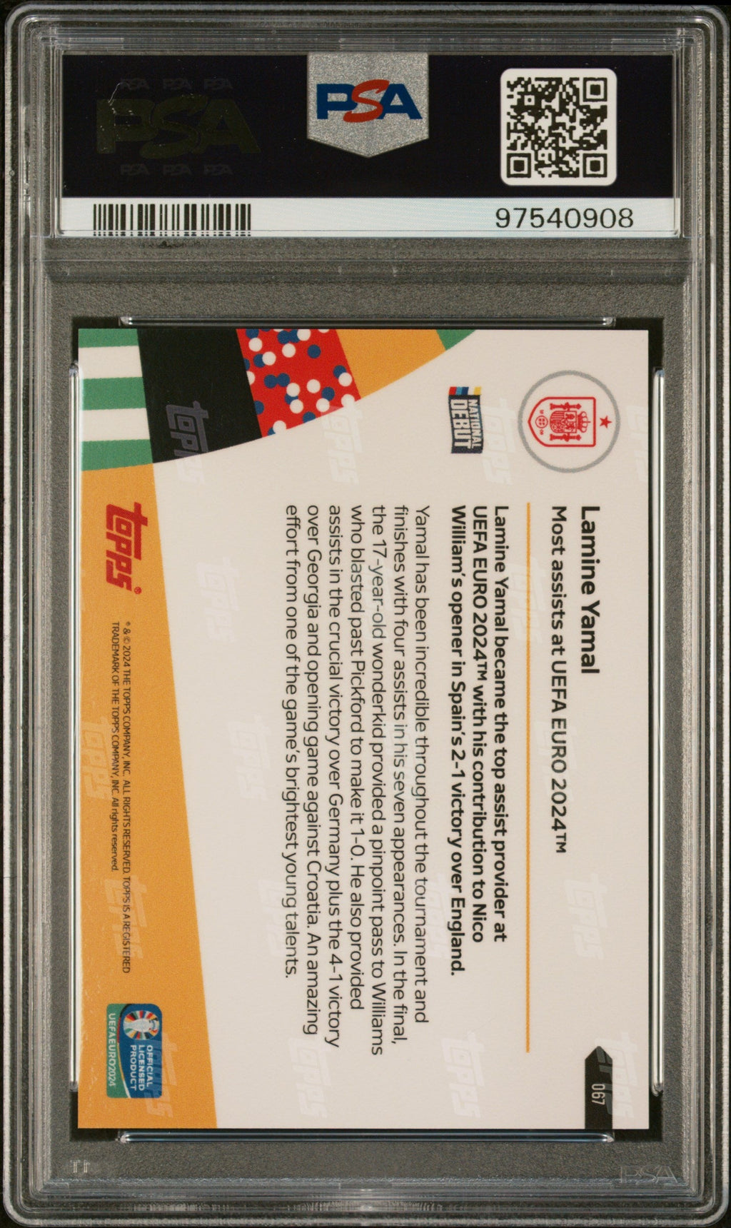 2024 Topps Now Uefa Euro #67 Lamine Yamal - Psa 10 product image 2, provided for visual reference and product detail review